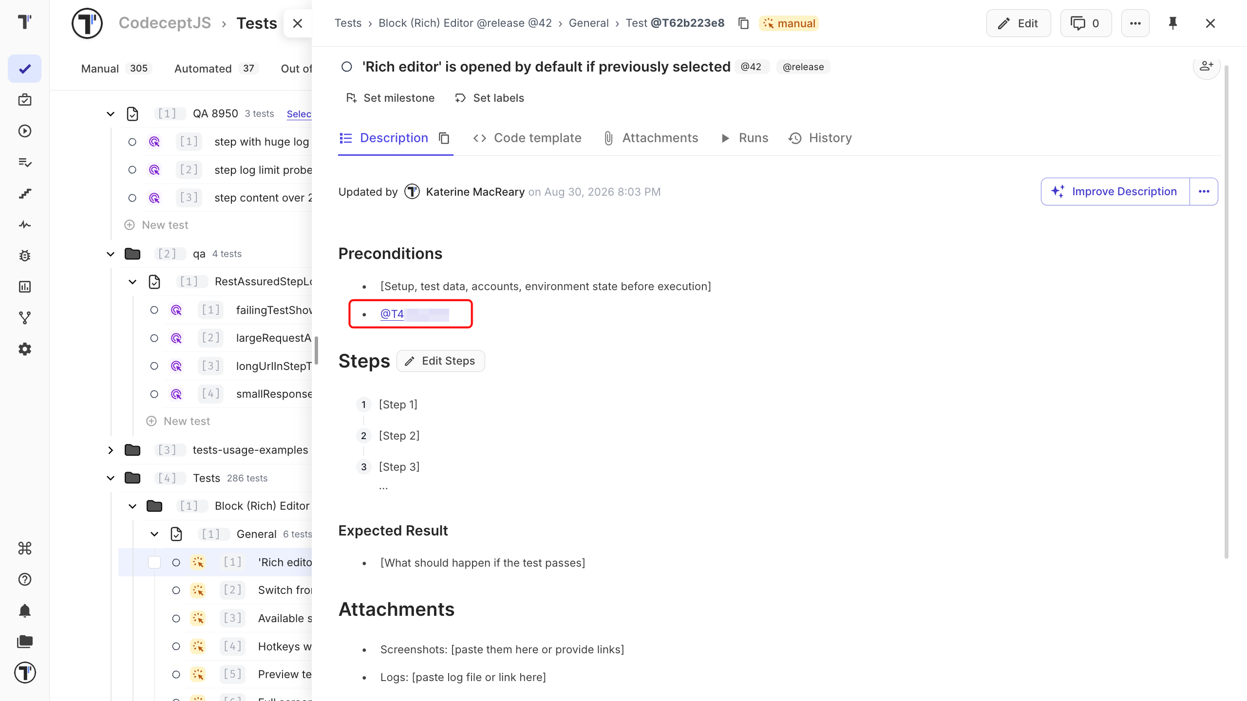 Test case editor overview